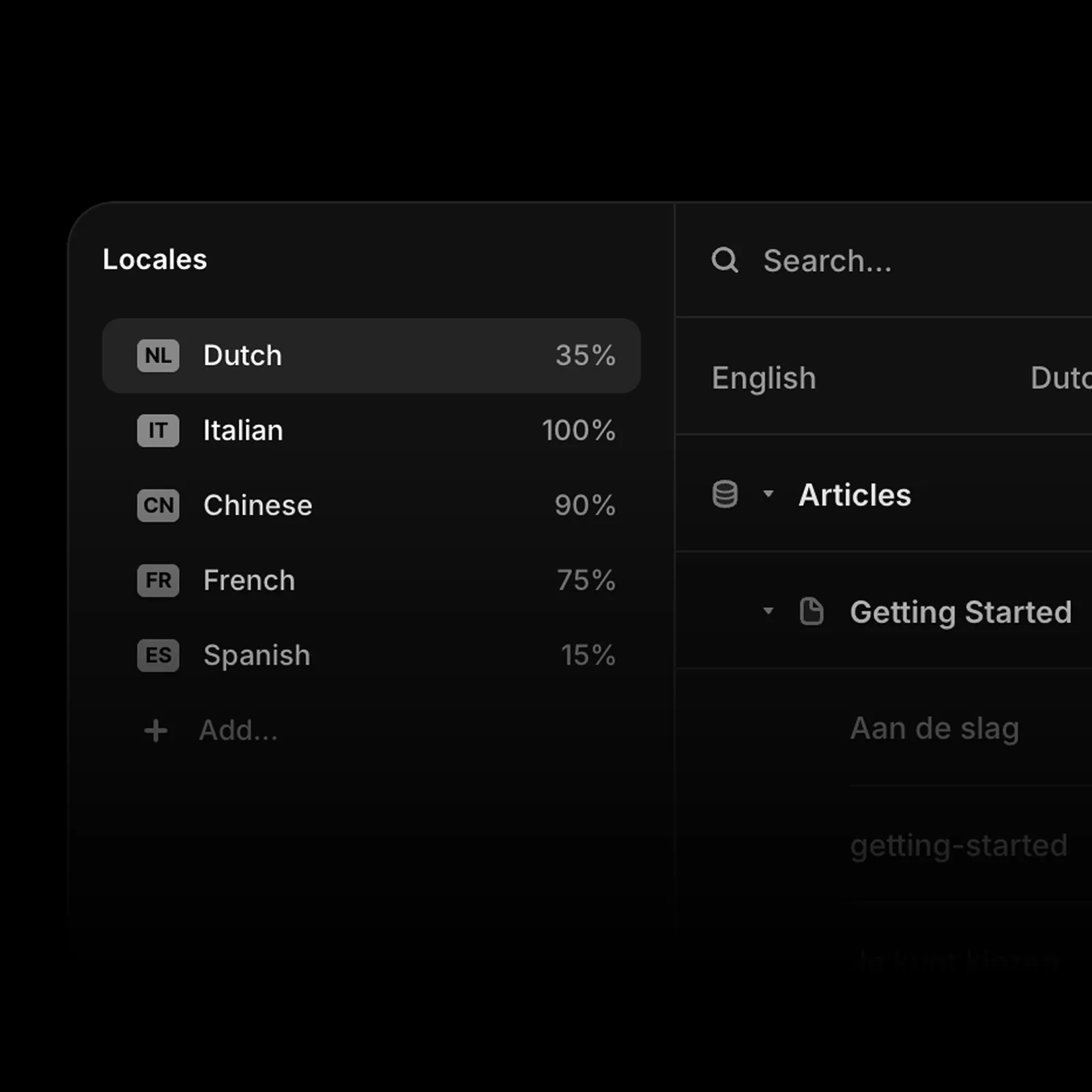 Mockup překladů jazykových verzí webu vytvořeného na platformě Framer