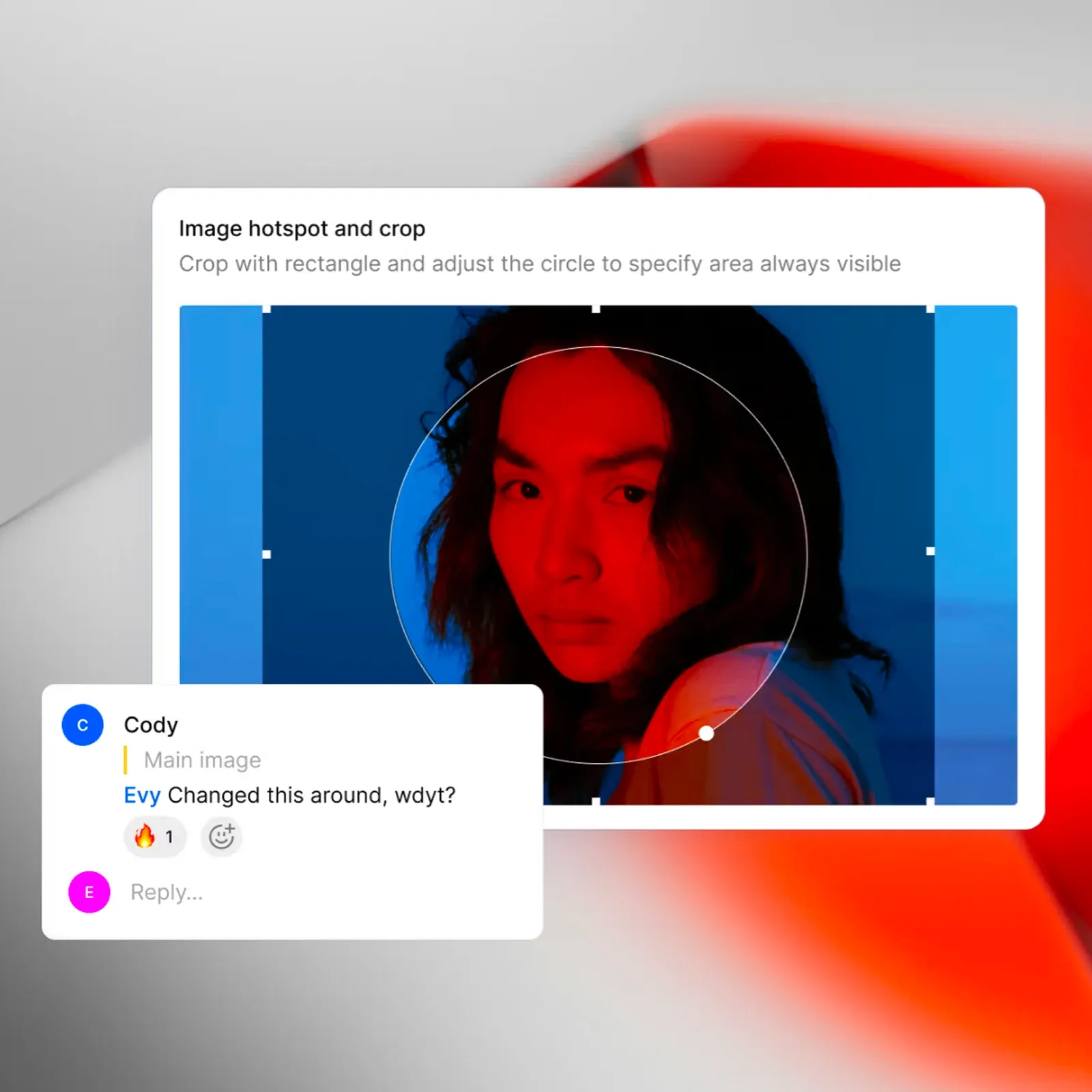 Mockup vizuální editace obrázku přímo v náhledu webu v Sanity
