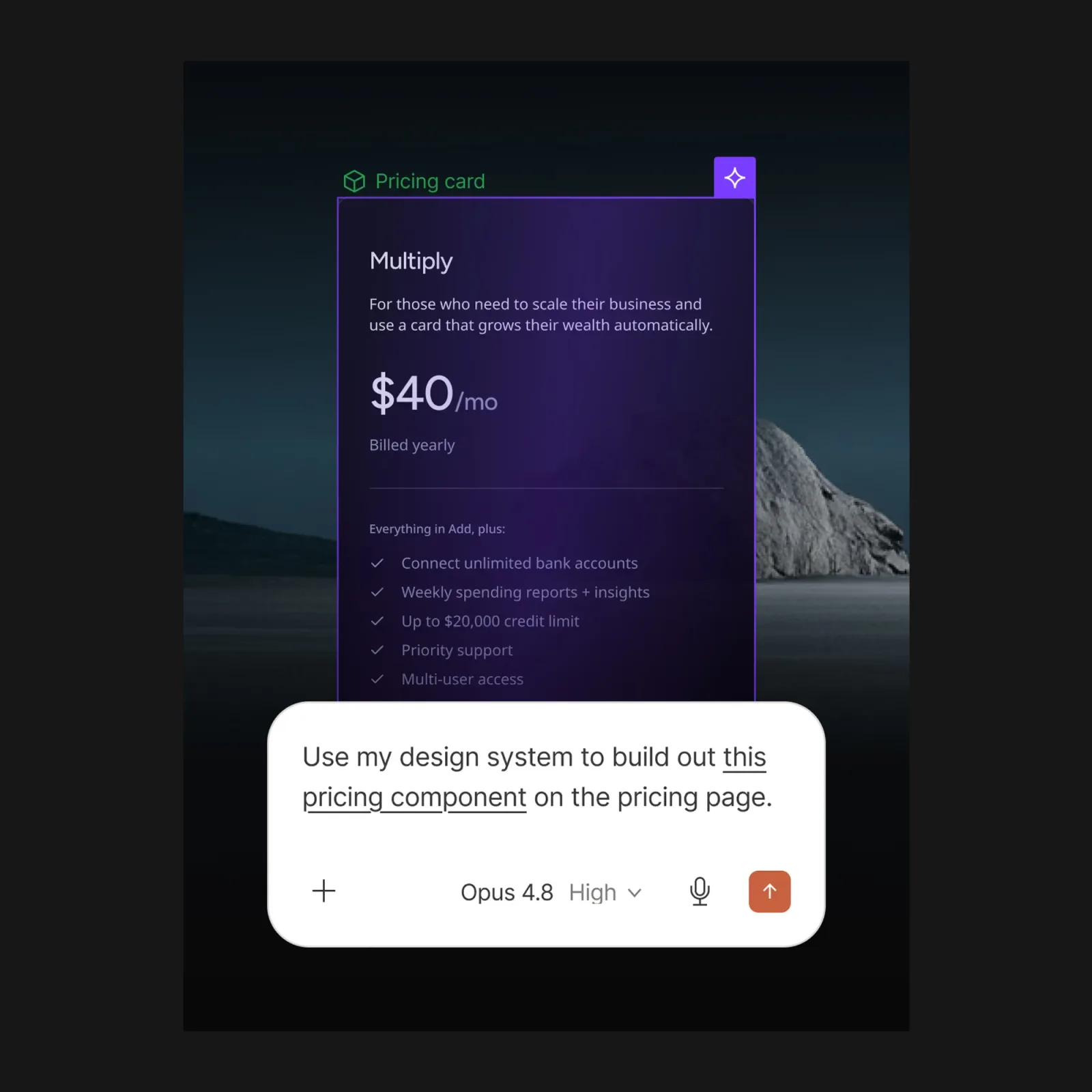 Mockup AI asistenta, který přes MCP Server upravuje komponentu ve Webflow